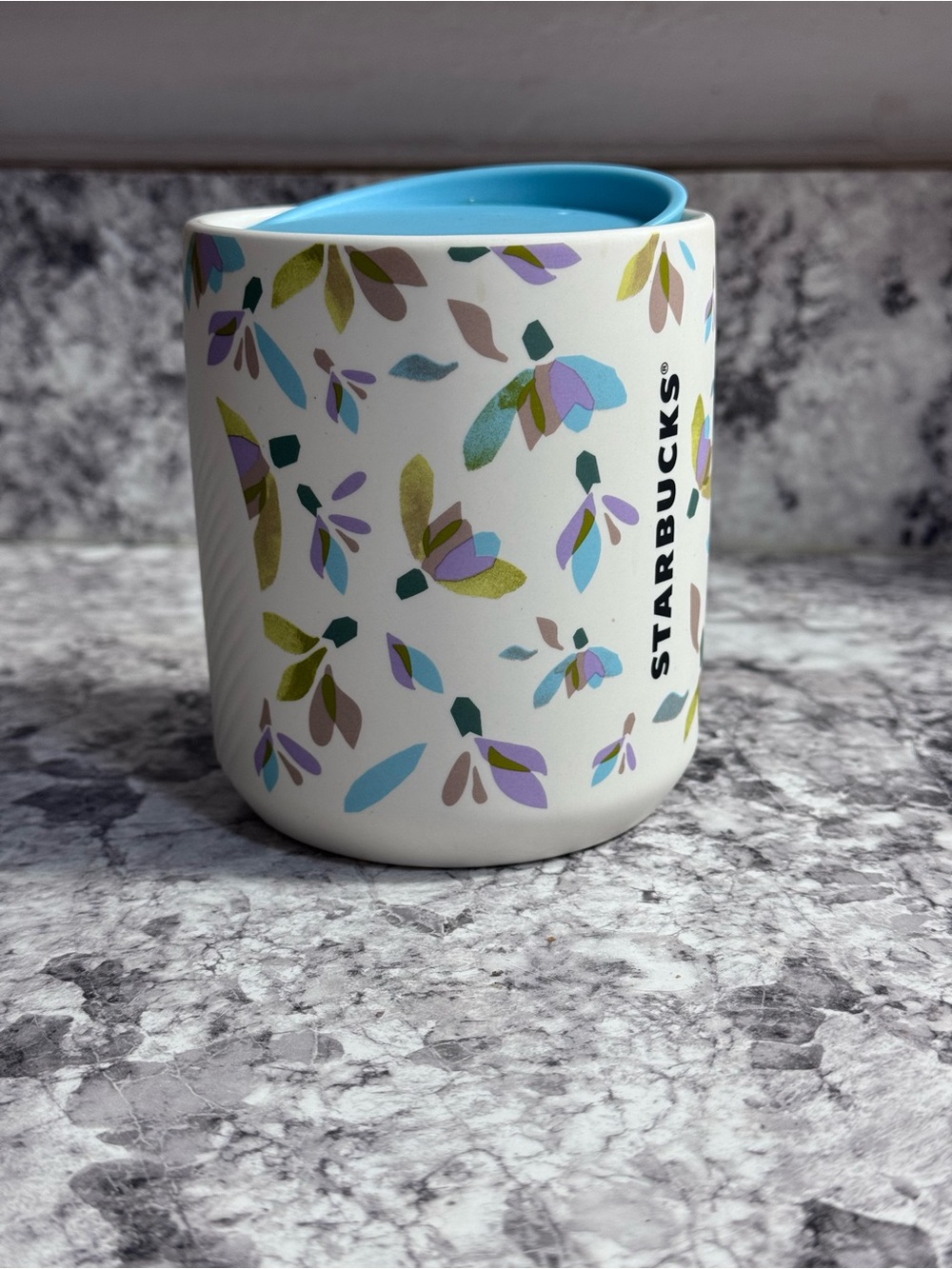 Starbucks Butterfly Floral 8oz Ceramic Travel Mug Blue Lid - Picture 3 of 4
